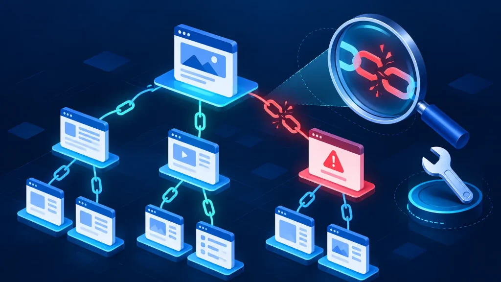 Sơ đồ website có liên kết bị đứt được kiểm tra và sửa
