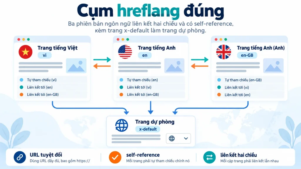 Cụm hreflang gồm các phiên bản vi, en, en-GB và trang x-default