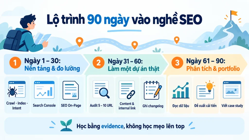 Lộ trình 90 ngày vào nghề SEO từ nền tảng đến portfolio