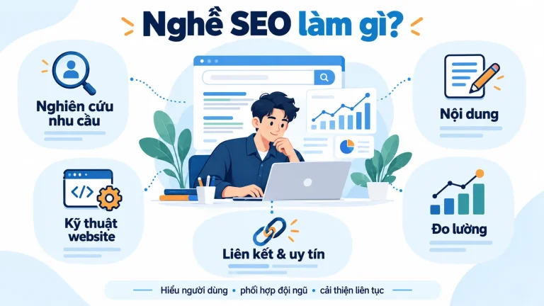 Nghề SEO gồm nghiên cứu nhu cầu, nội dung, kỹ thuật, liên kết và đo lường