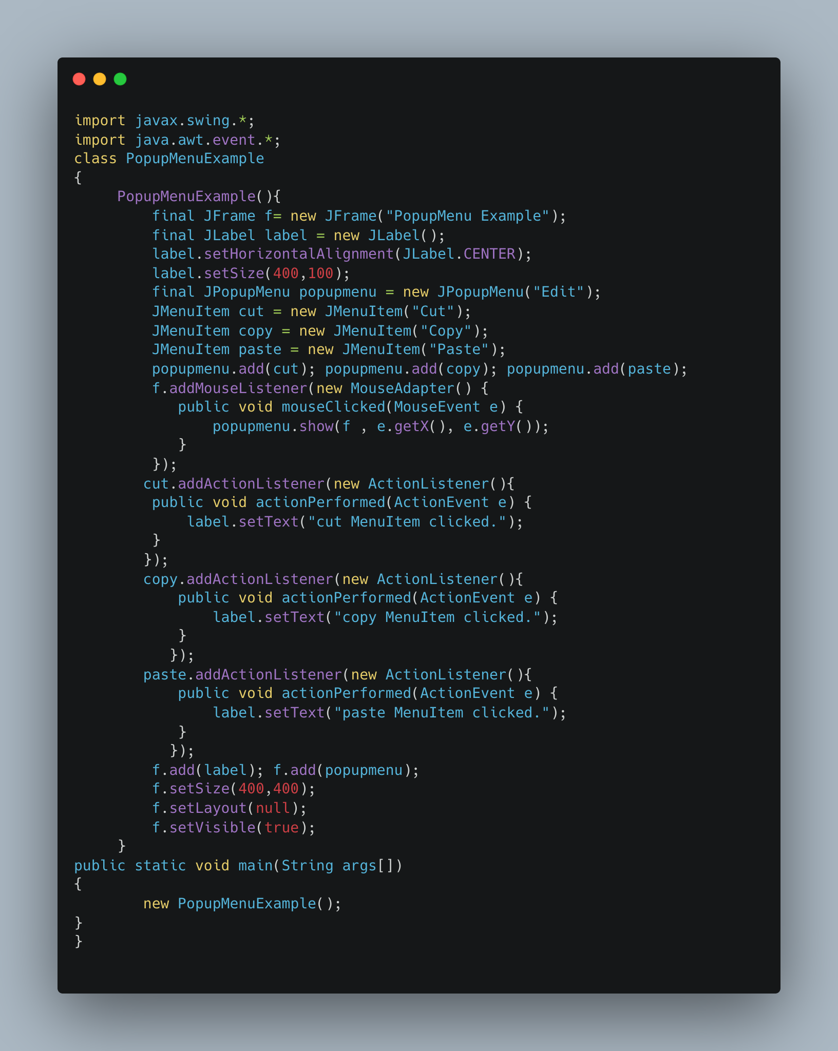 Java JPopupMenu - w3seo tìm hiểu popup menu trong java swing