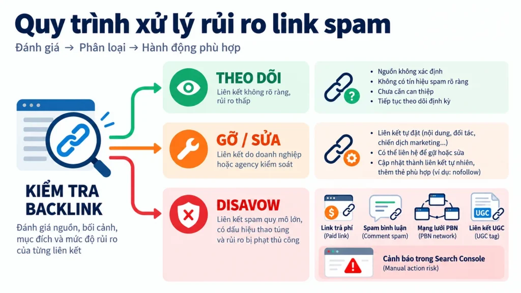 Sơ đồ quyết định theo dõi, gỡ sửa hoặc disavow liên kết spam