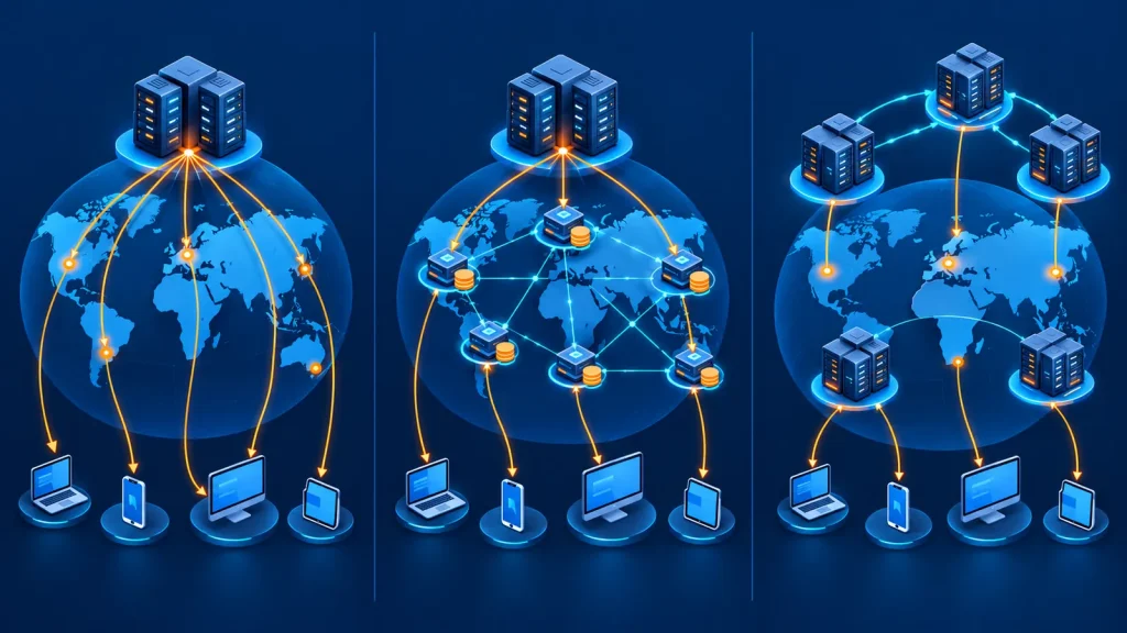 So sánh một origin, origin kết hợp CDN và hạ tầng multi-region