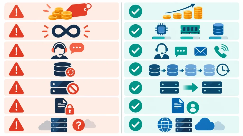 So sánh lời quảng cáo hosting mơ hồ với các điều kiện có thể kiểm chứng trước khi mua