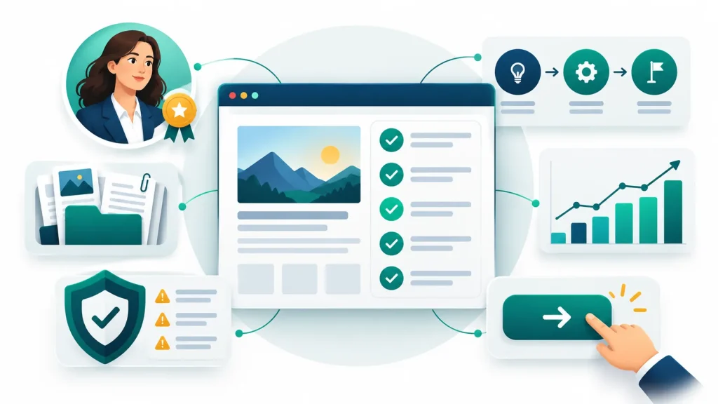Checklist trust cho trang dịch vụ và case study với người phụ trách, quy trình, bằng chứng và đo lường