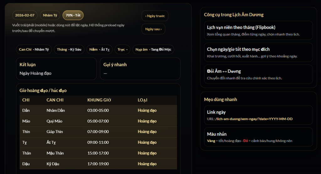 công cụ xem ngày tốt xấu
