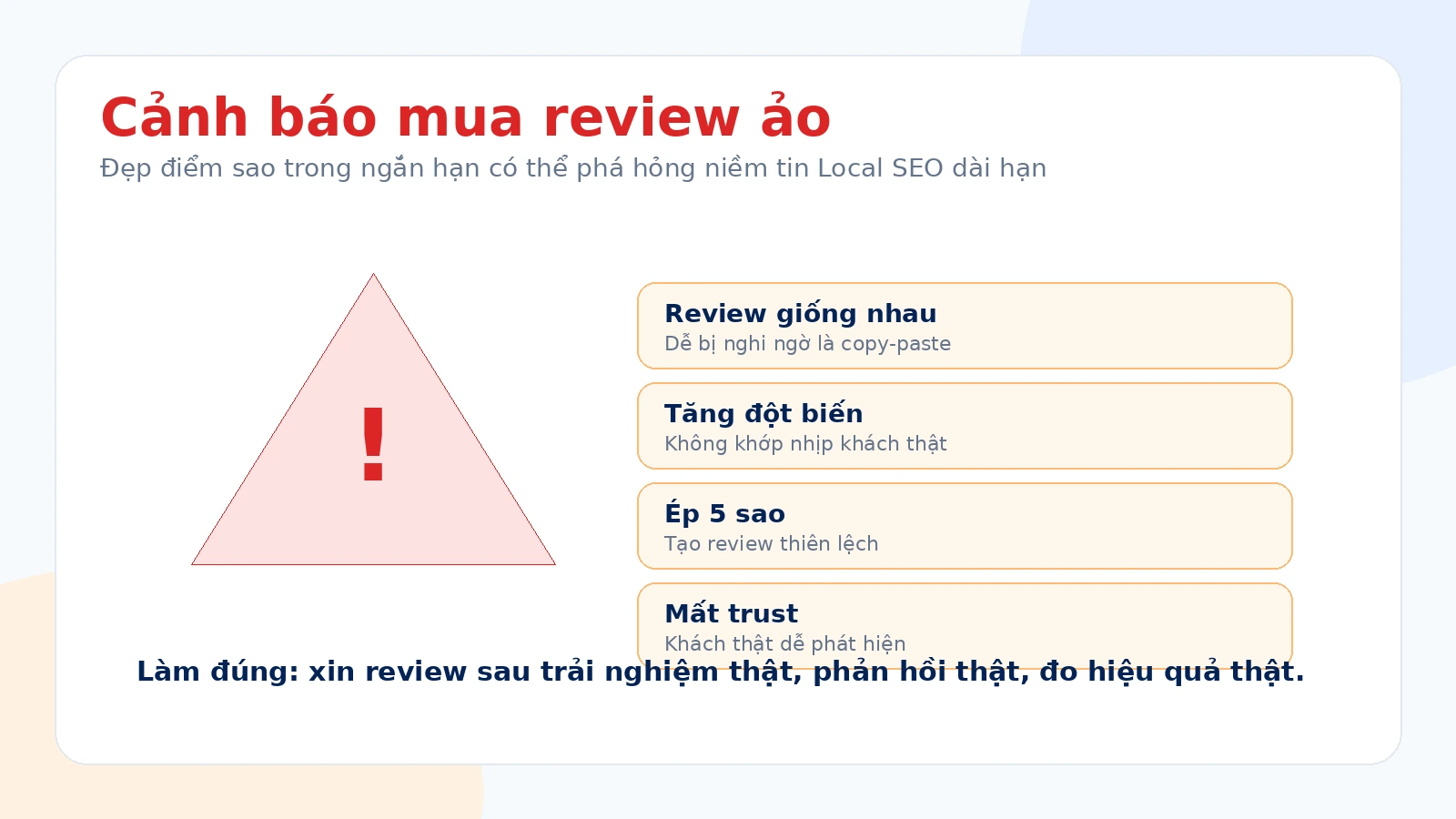 Cảnh báo rủi ro mua review ảo trong SEO Local