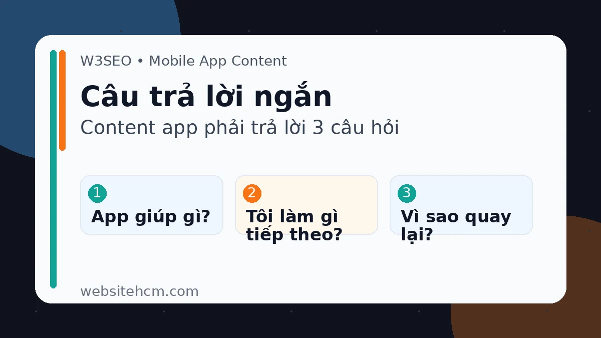 Ba câu hỏi content app cần trả lời về trạng thái hành động và kết quả