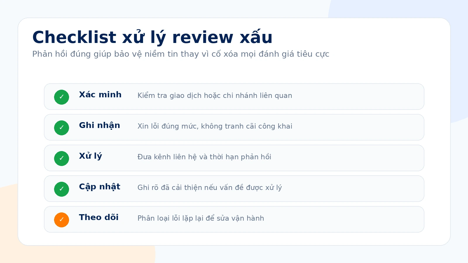 Checklist phản hồi review xấu để bảo vệ Local SEO