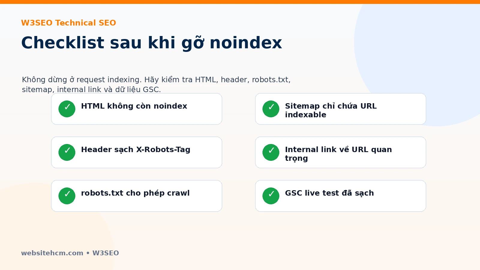 Checklist theo dõi sau khi gỡ noindex và yêu cầu Google index lại