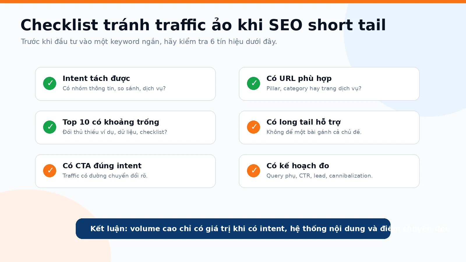 Checklist đánh giá short-tail keyword theo intent URL owner và business value
