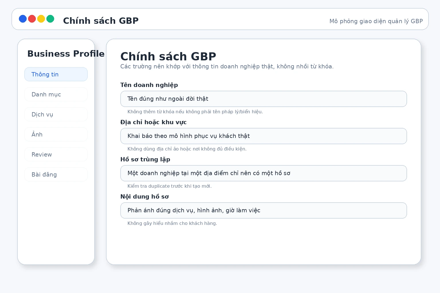 Checklist chính sách Google Business Profile