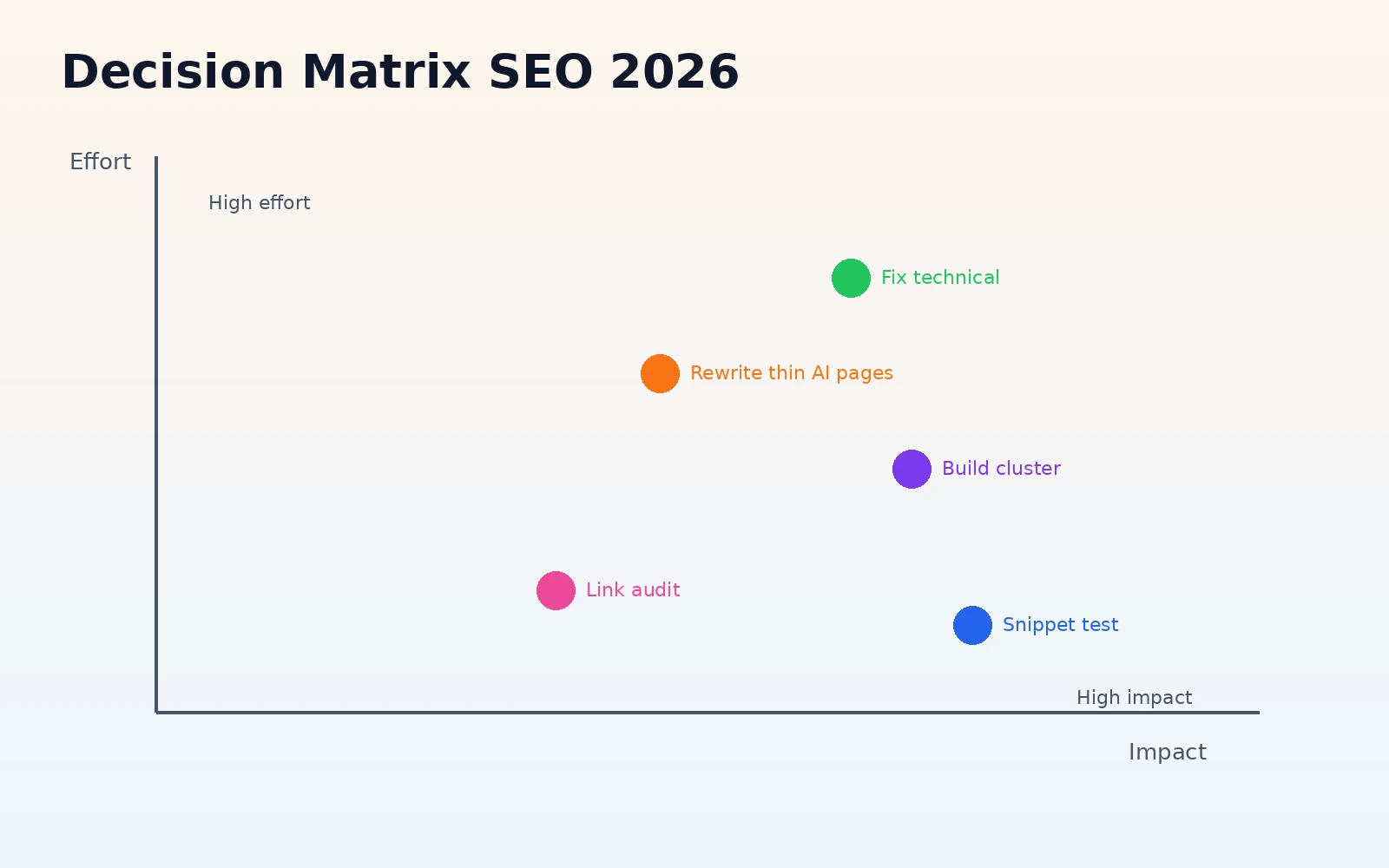 Ma trận ưu tiên SEO 2026 sau Google update theo impact effort và rủi ro