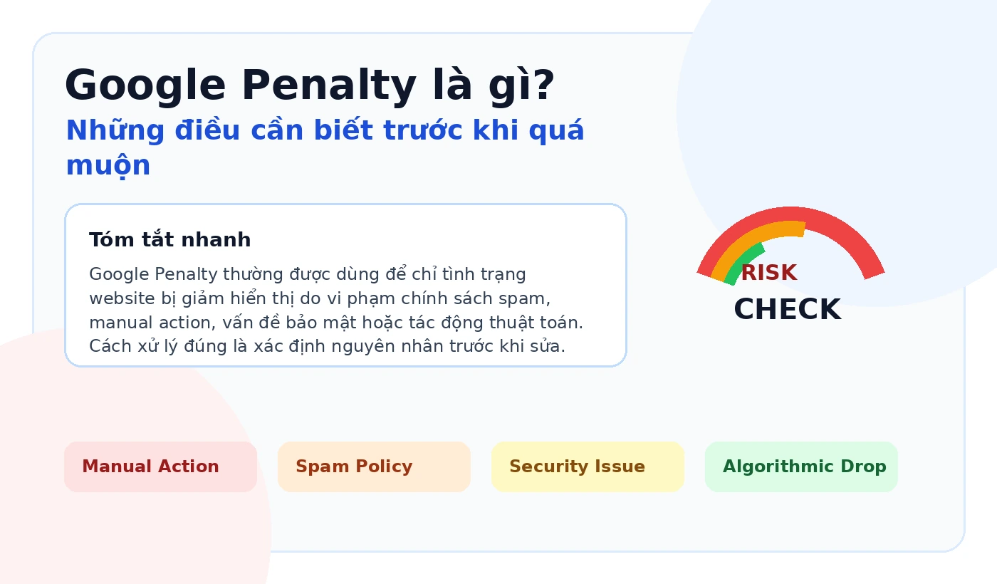 Các trạng thái thường bị gọi nhầm là Google Penalty gồm Manual Action hệ thống tự động Security Issues và lỗi index