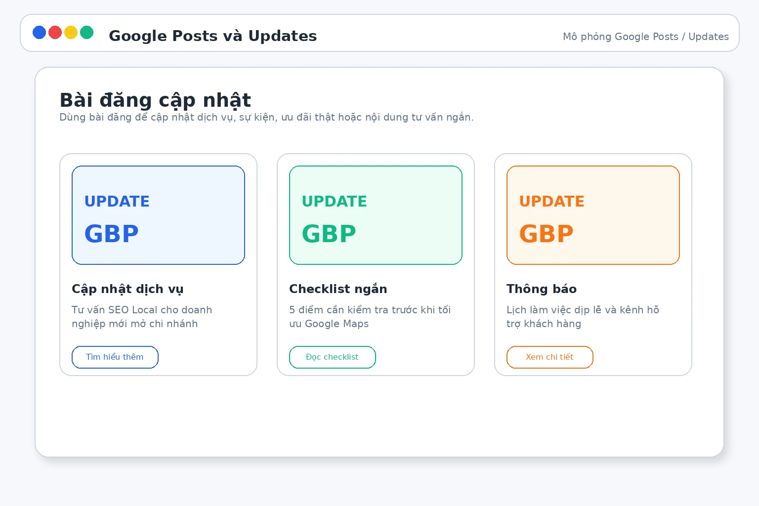 Giao diện bài đăng và cập nhật trong Google Business Profile