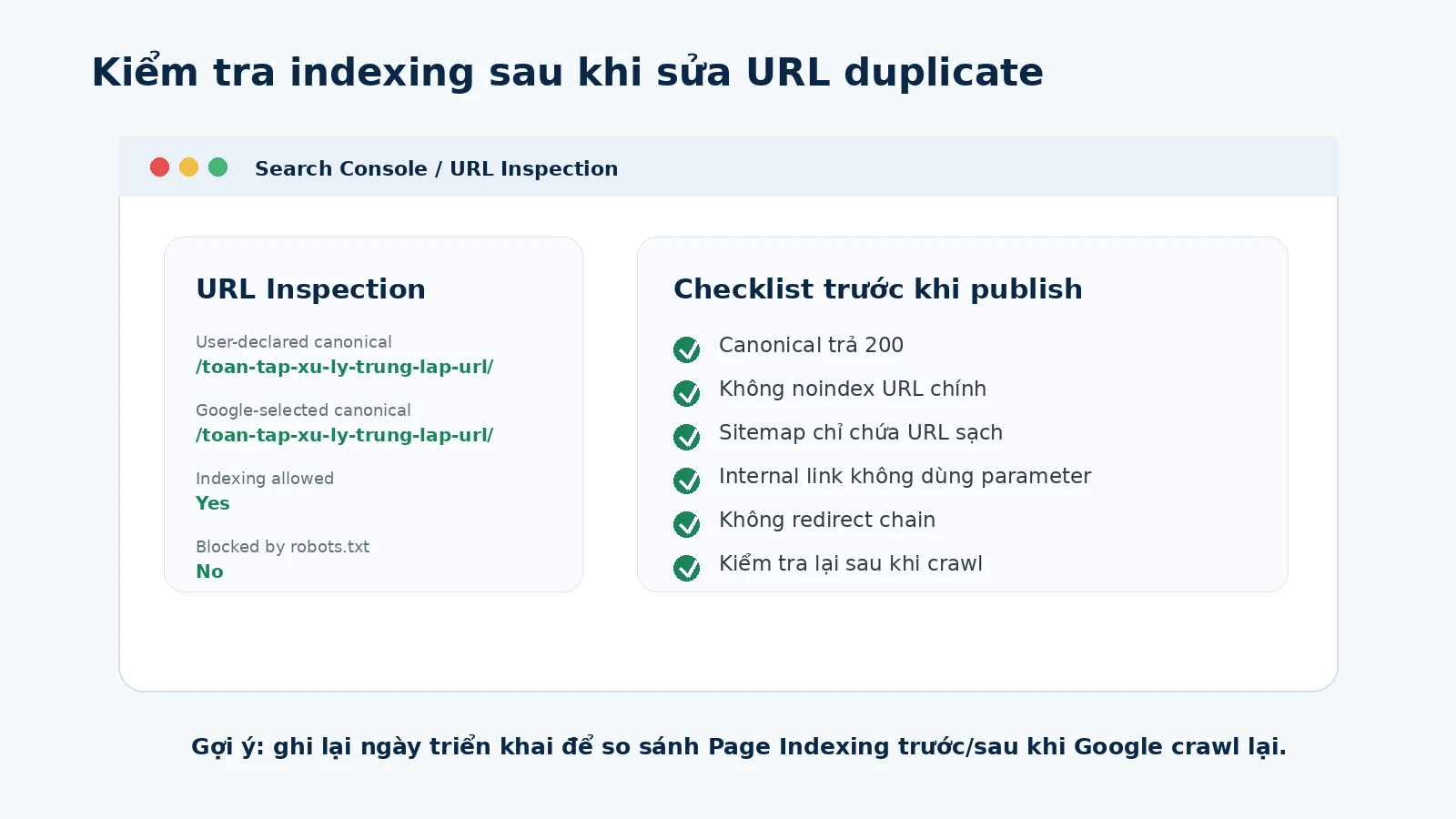 Kiểm tra canonical và indexing trong Google Search Console