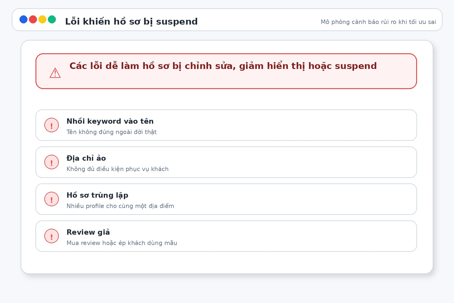 Các lỗi dễ khiến Business Profile bị tạm ngưng