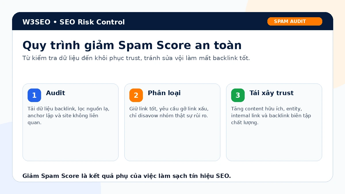 Quy trình giảm spam score an toàn bằng audit backlink phân loại và xây lại trust