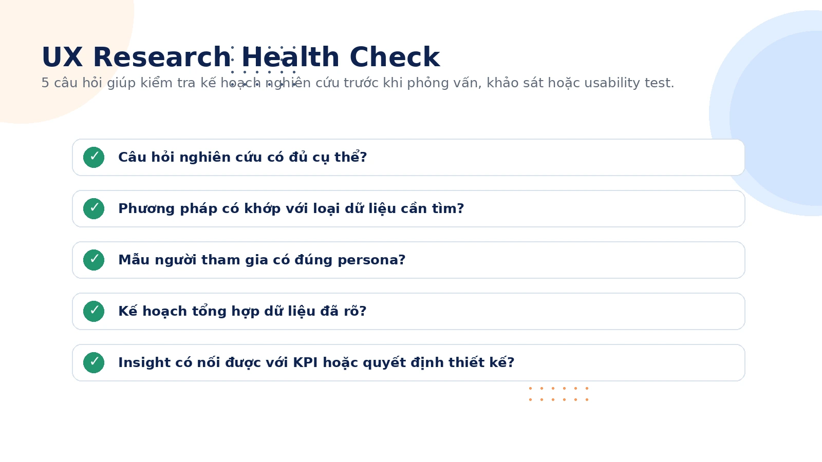 Checklist UX Research Health Check trước khi triển khai nghiên cứu người dùng
