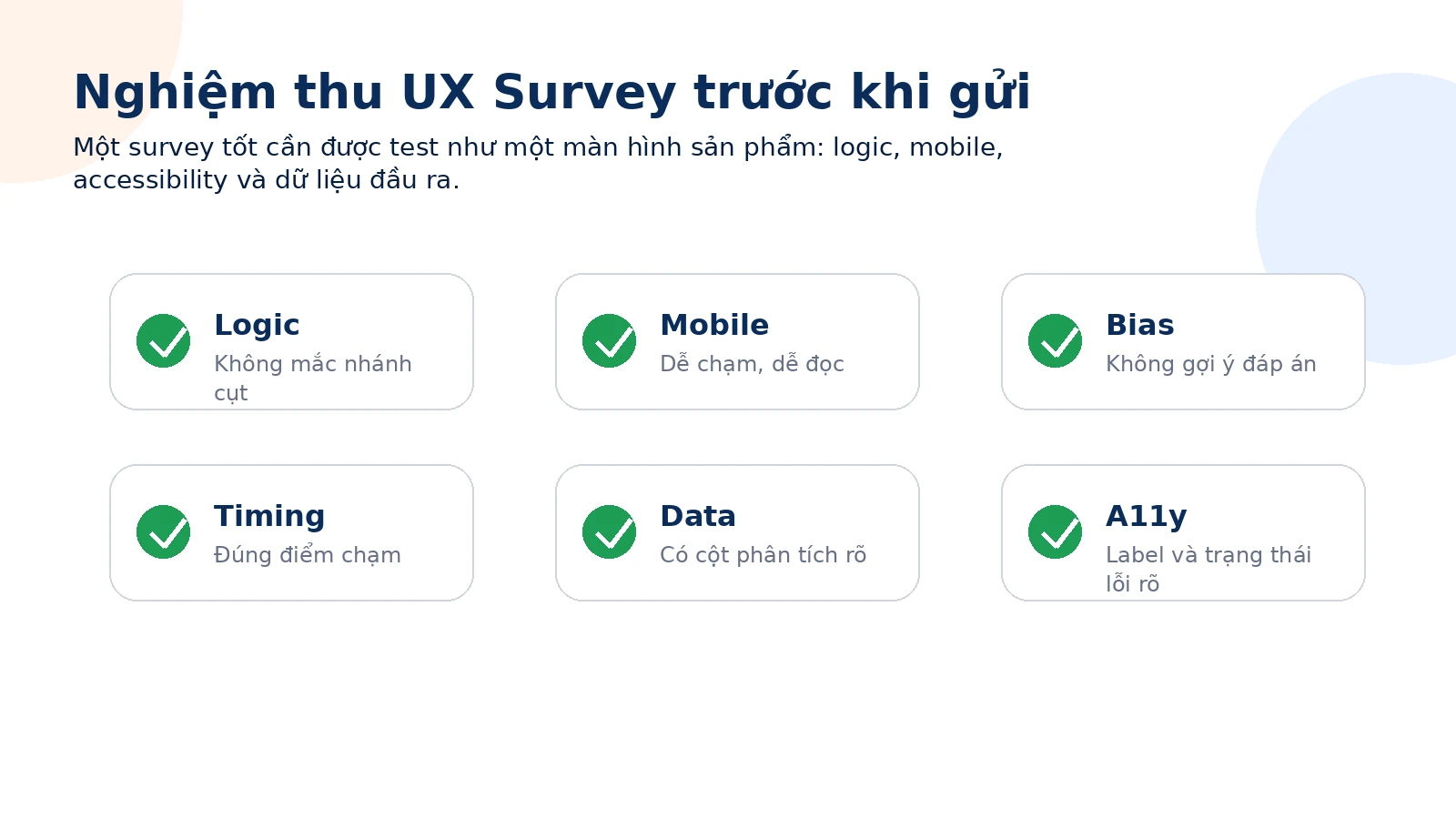 Checklist nghiệm thu UX Survey trước khi xuất bản