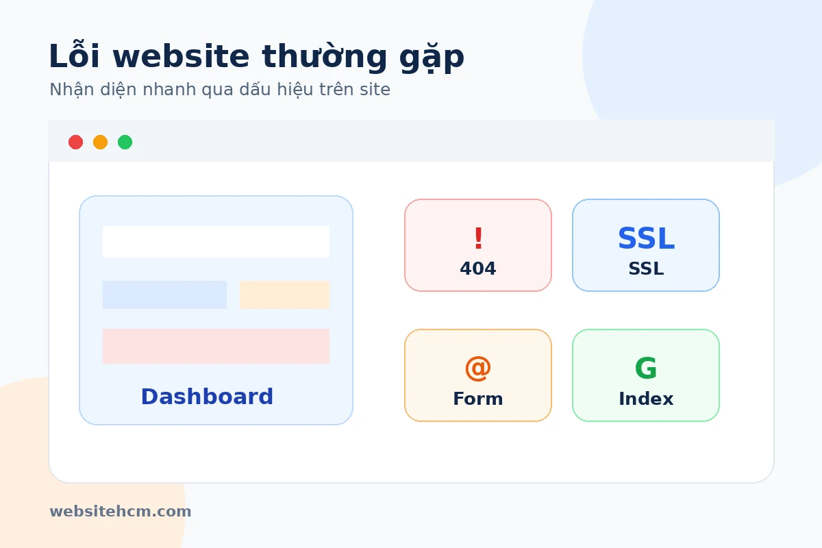 Dashboard chẩn đoán lỗi 404 SSL form database và website chậm
