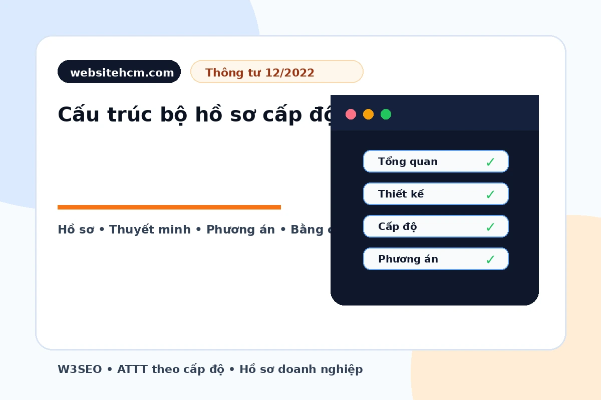 Cấu trúc bộ hồ sơ đề xuất cấp độ gồm tài liệu tổng quan, thiết kế, thuyết minh và phương án ATTT