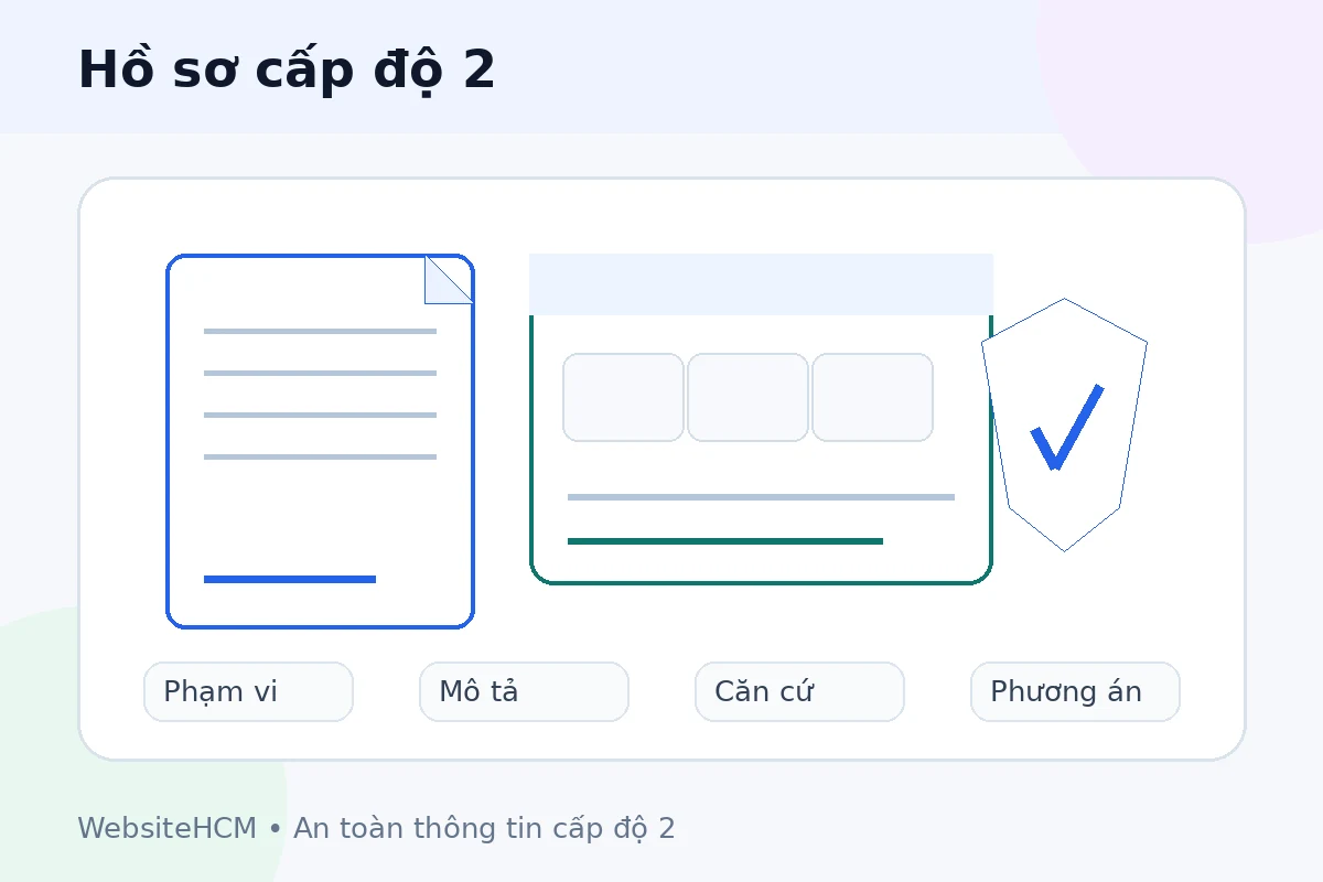 Checklist hồ sơ cấp độ 2 gồm phạm vi hệ thống, mô tả tổng quan và căn cứ đề xuất cấp độ