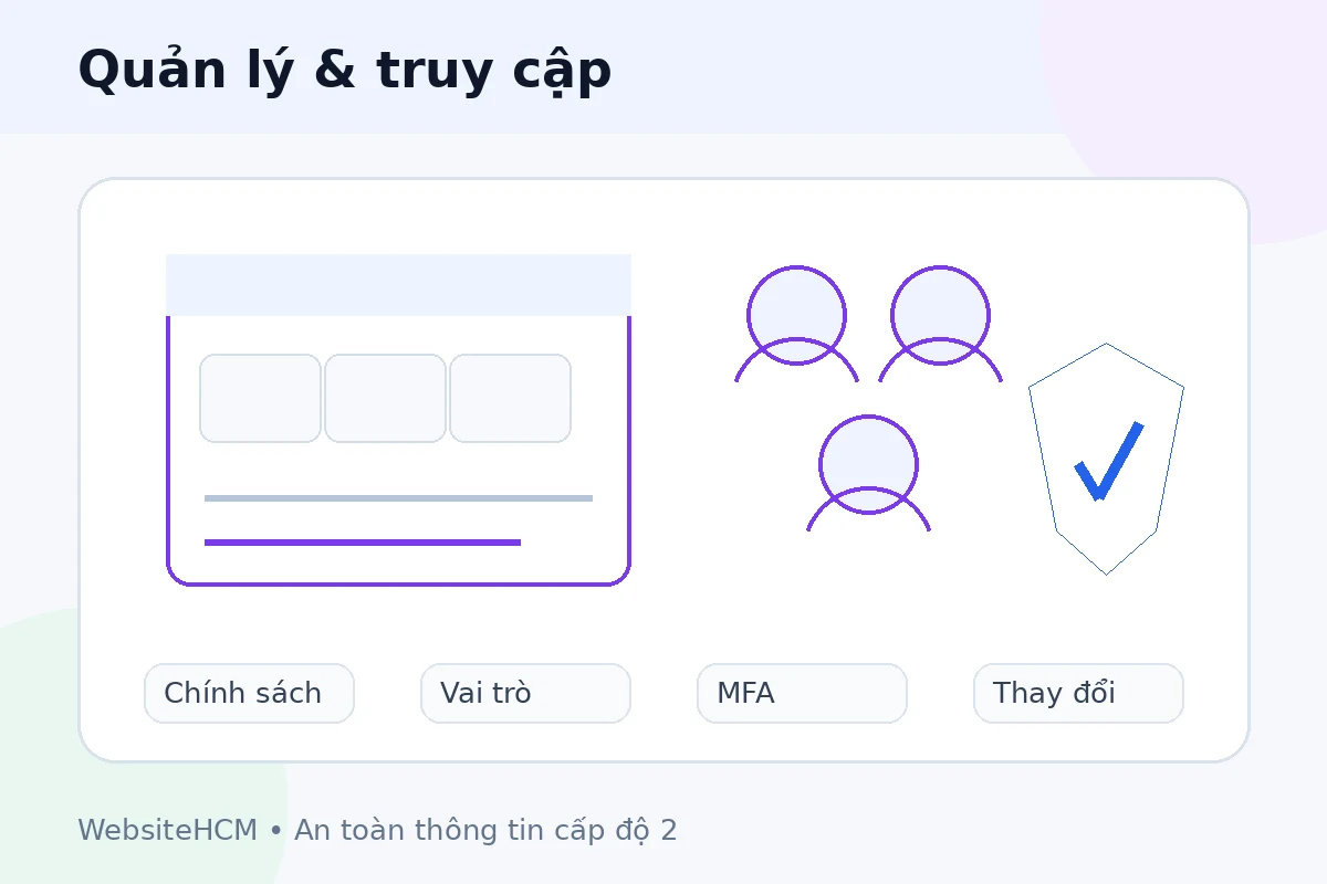 Checklist quản lý cấp độ 2 gồm chính sách an toàn thông tin, phân quyền và quản lý thay đổi