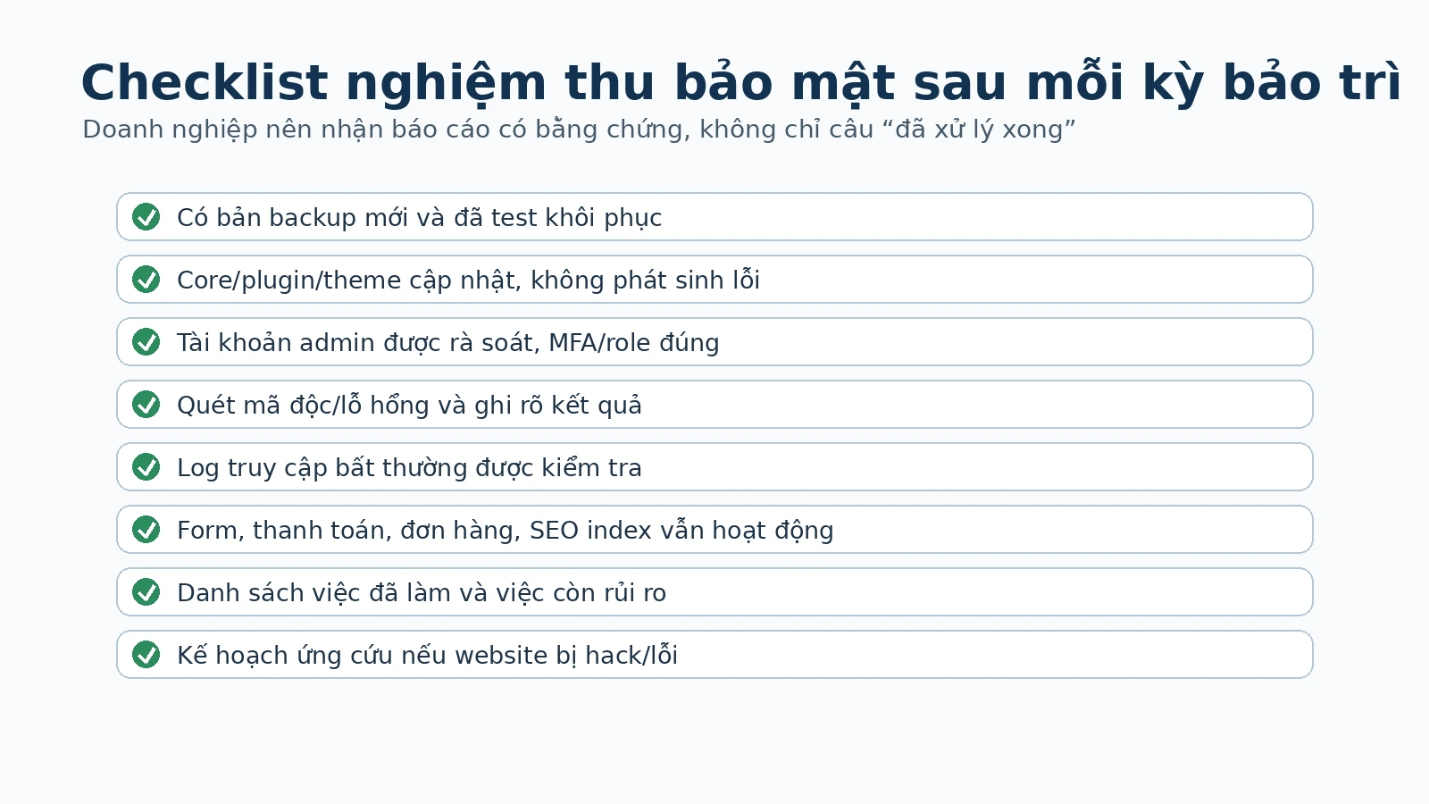 Checklist nghiệm thu website WordPress sau bảo trì và nâng cấp