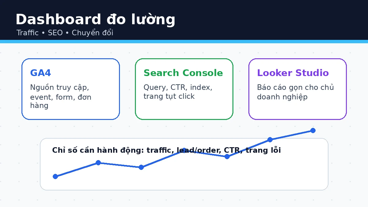 Dashboard kết hợp dữ liệu traffic tìm kiếm và chuyển đổi website
