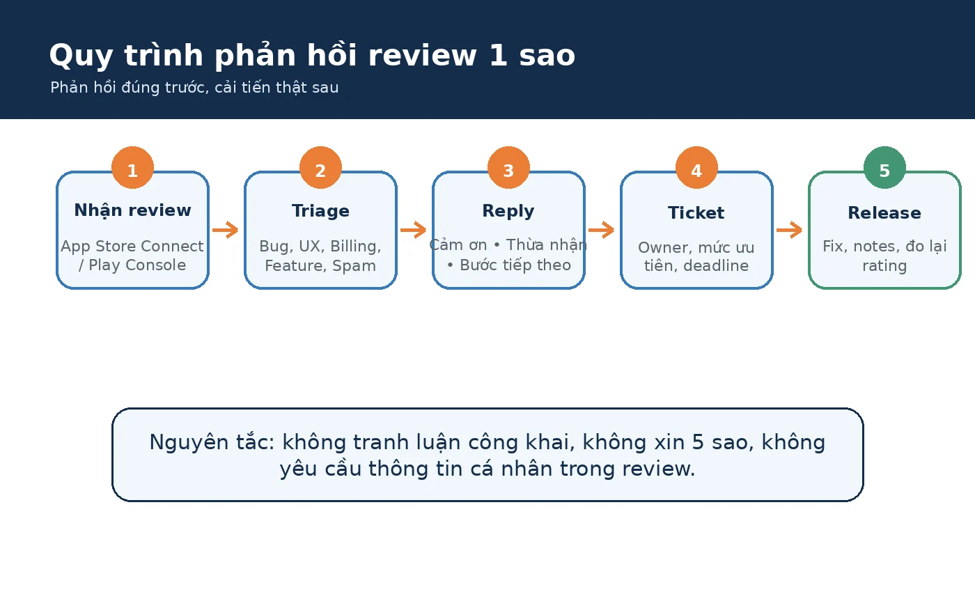 Quy trình phản hồi đánh giá 1 sao trên App Store và Google Play