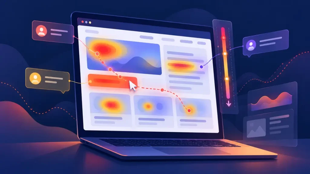 Minh họa heatmap, đường di chuyển chuột và phản hồi người dùng trên website